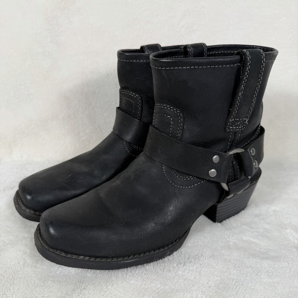 Justin Women’s 8B Black Leather Harness Boots L9758 Western Moto Biker Ankle